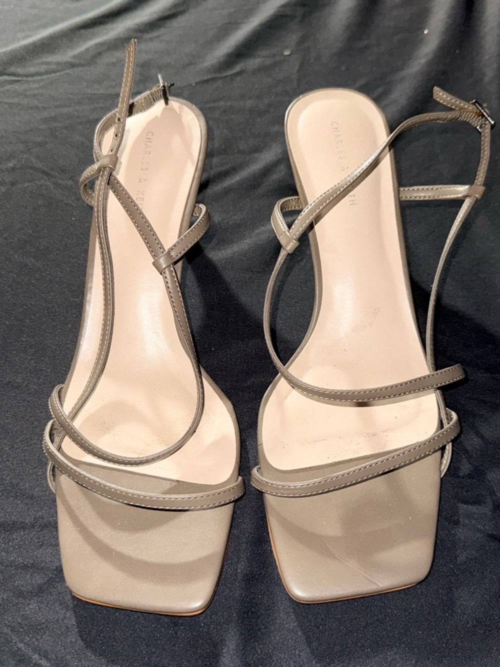 Charles & Keith Neutral Taupe Strappy Square-Toe Sandals